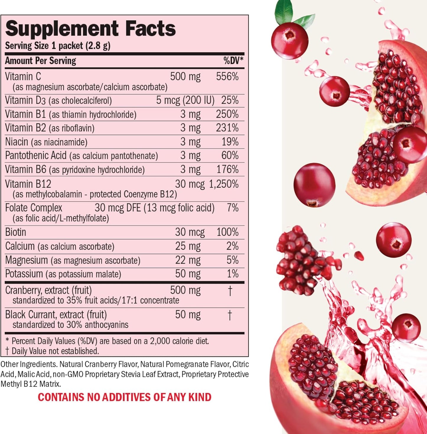 ANDREW LESSMAN Efficient C + Cranberry 180 Packets: Immune, Energy, Stress & UTI Support - Zero Calories, Sugar, Carbs - Easy Mix