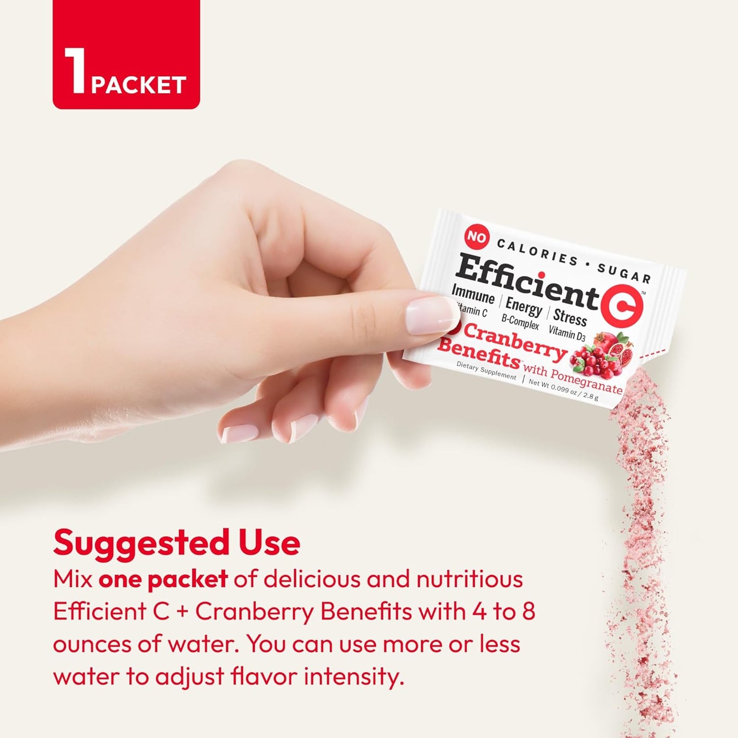 ANDREW LESSMAN Efficient C + Cranberry 180 Packets: Immune, Energy, Stress & UTI Support - Zero Calories, Sugar, Carbs - Easy Mix