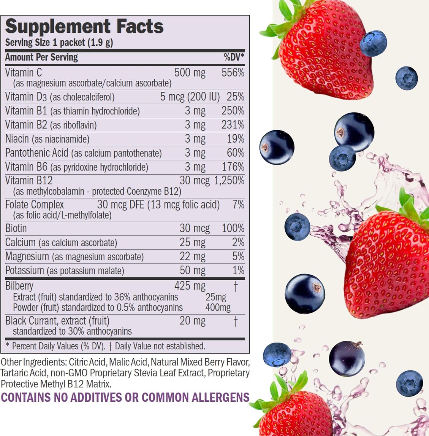 ANDREW LESSMAN Efficient C Mixed Berry 90 Packets - Immunity, Energy, Stress, and Eye Health Support with Zero Calories, Sugar, or Carbs. Convenient and Delicious Vitamin C Drink Mix.