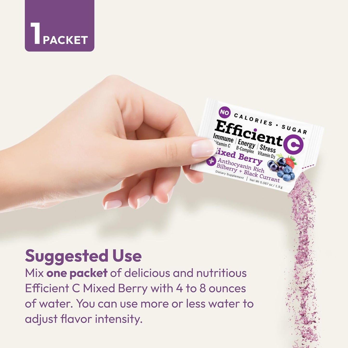 ANDREW LESSMAN Efficient C Mixed Berry 90 Packets - Immunity, Energy, Stress, and Eye Health Support with Zero Calories, Sugar, or Carbs. Convenient and Delicious Vitamin C Drink Mix.