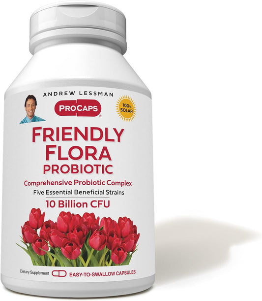 Andrew Lessman Friendly Flora Probiotic Capsules - 10 Billion CFU, 5 Strain Blend for Immune & Digestive Support