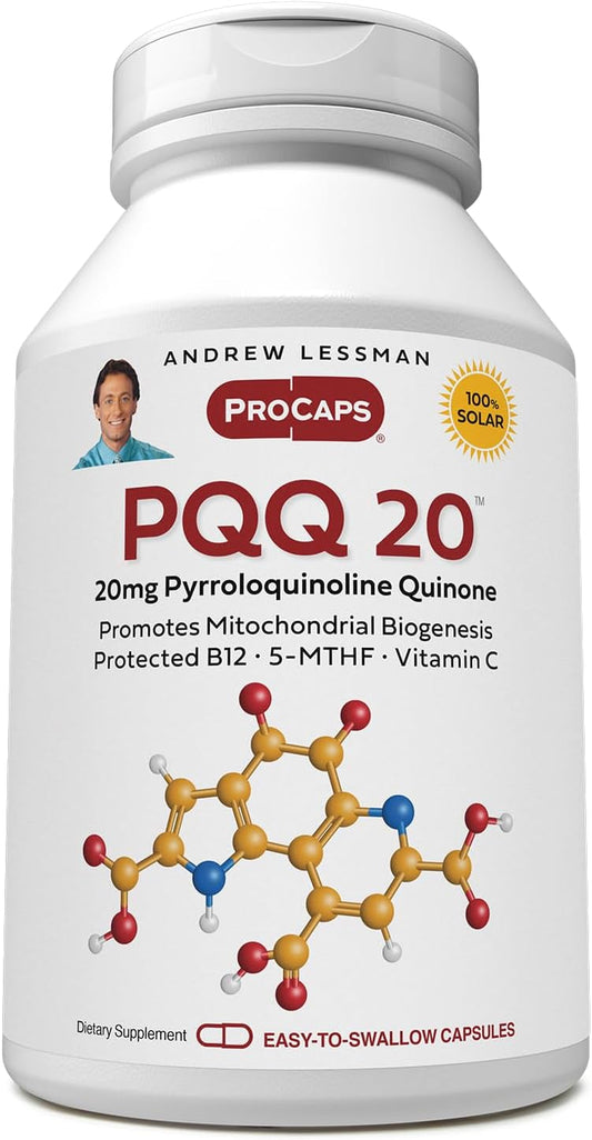 Andrew Lessman PQQ Capsules - 20mg Pyrroloquinoline Quinone for Heart, Brain, Liver, Immune System Support - 60 Count - Additive-Free
