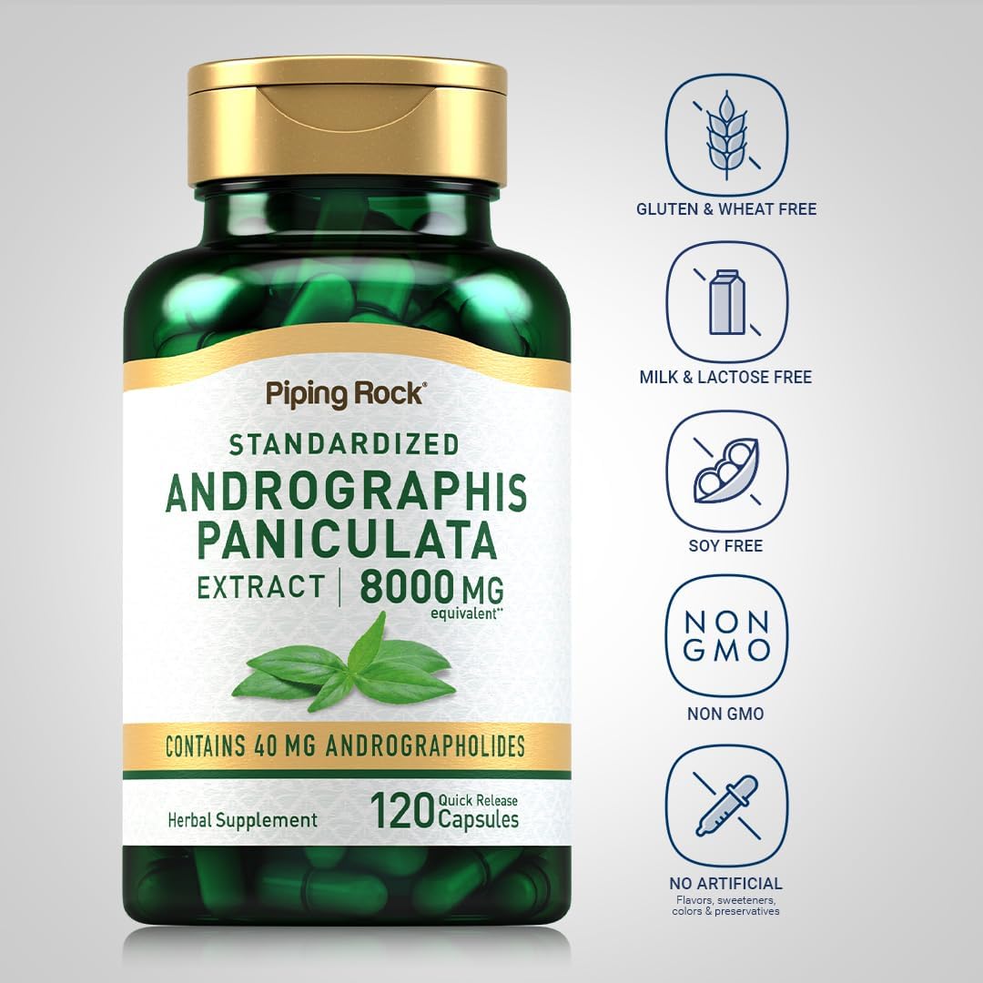 Andrographis Paniculata Extract Capsules | 8000 mg Strength | 120 Count | Herbal Supplement | Non-GMO, Gluten-Free