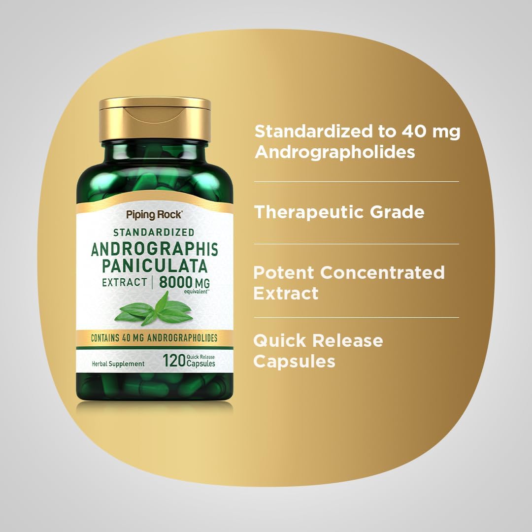 Andrographis Paniculata Extract Capsules | 8000 mg Strength | 120 Count | Herbal Supplement | Non-GMO, Gluten-Free
