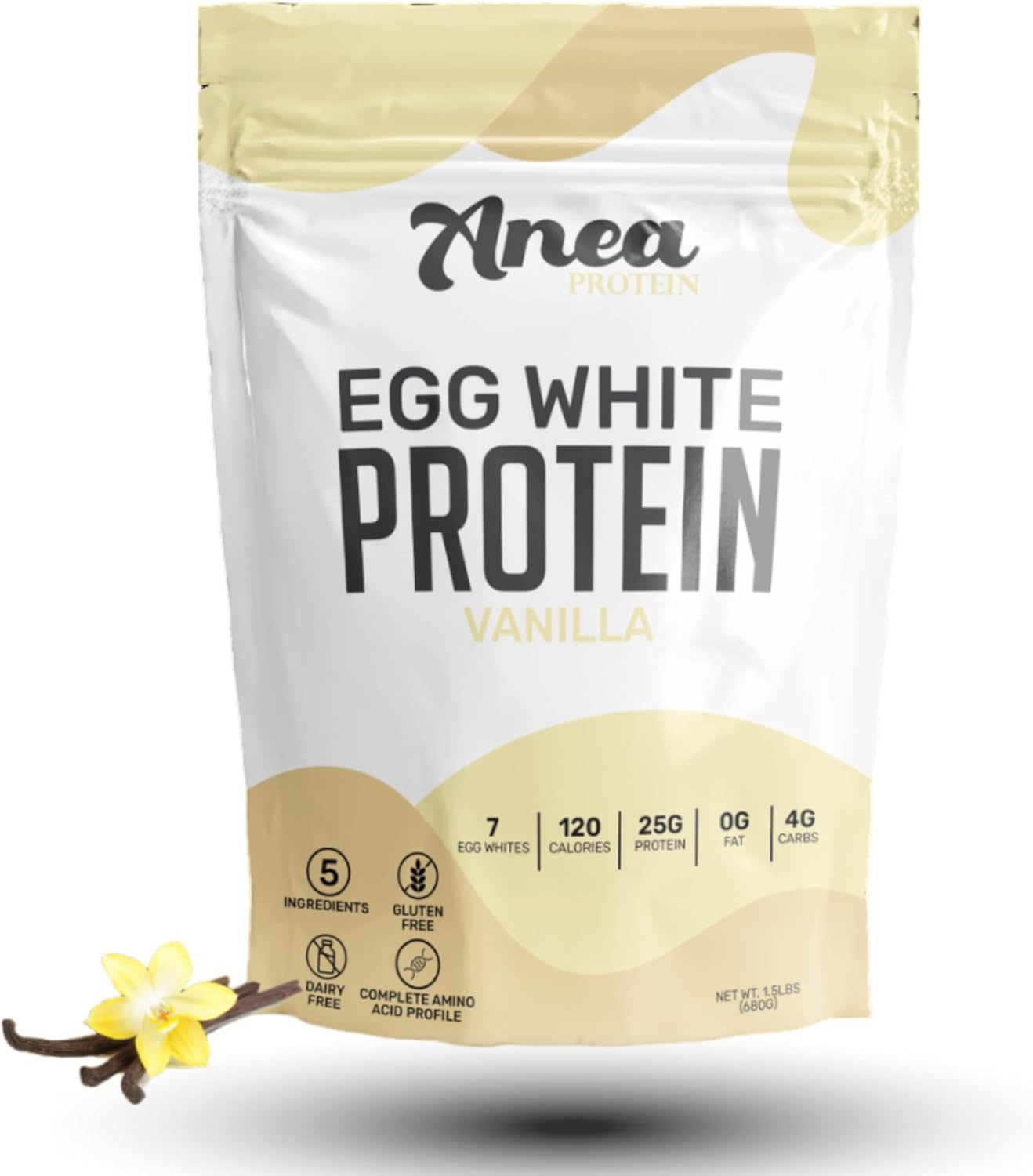 Anea Egg White Protein Powder - 25g Protein, Dairy/Gluten/Fat Free, Amino Acids, High Biological Value - Vanilla Flavor - 1.5lb Pack