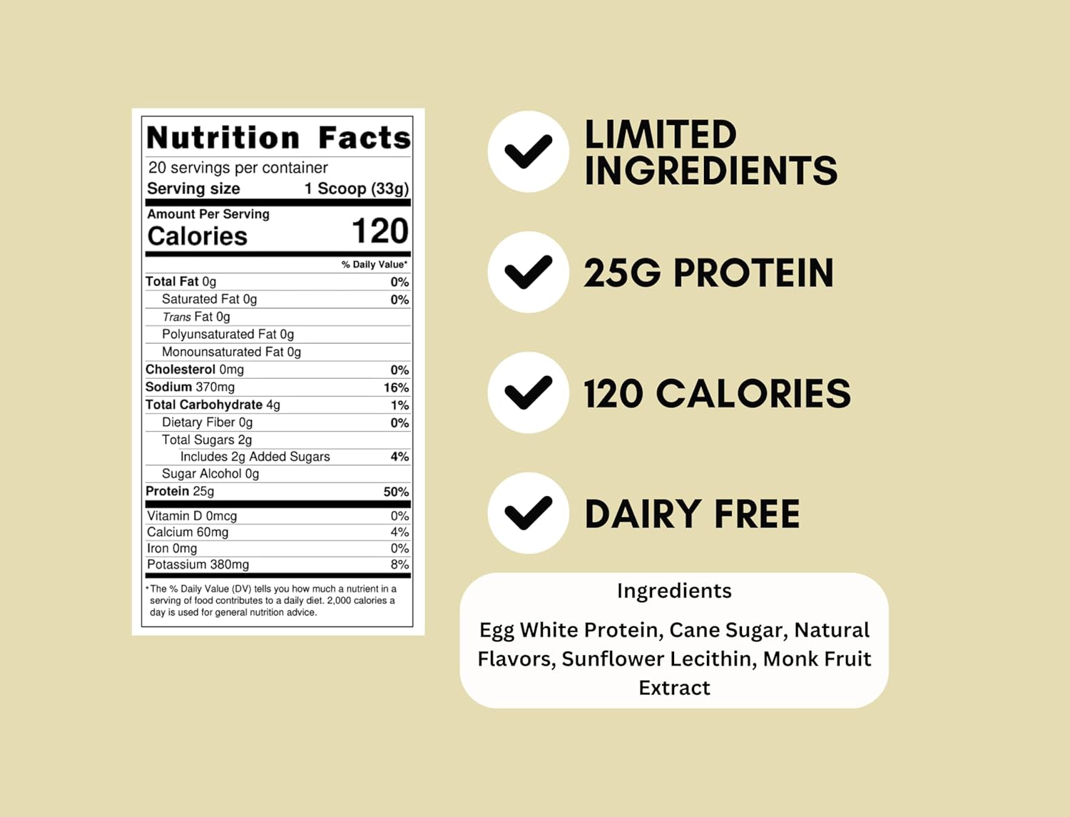 Anea Egg White Protein Powder - 25g Protein, Dairy/Gluten/Fat Free, Amino Acids, High Biological Value - Vanilla Flavor - 1.5lb Pack