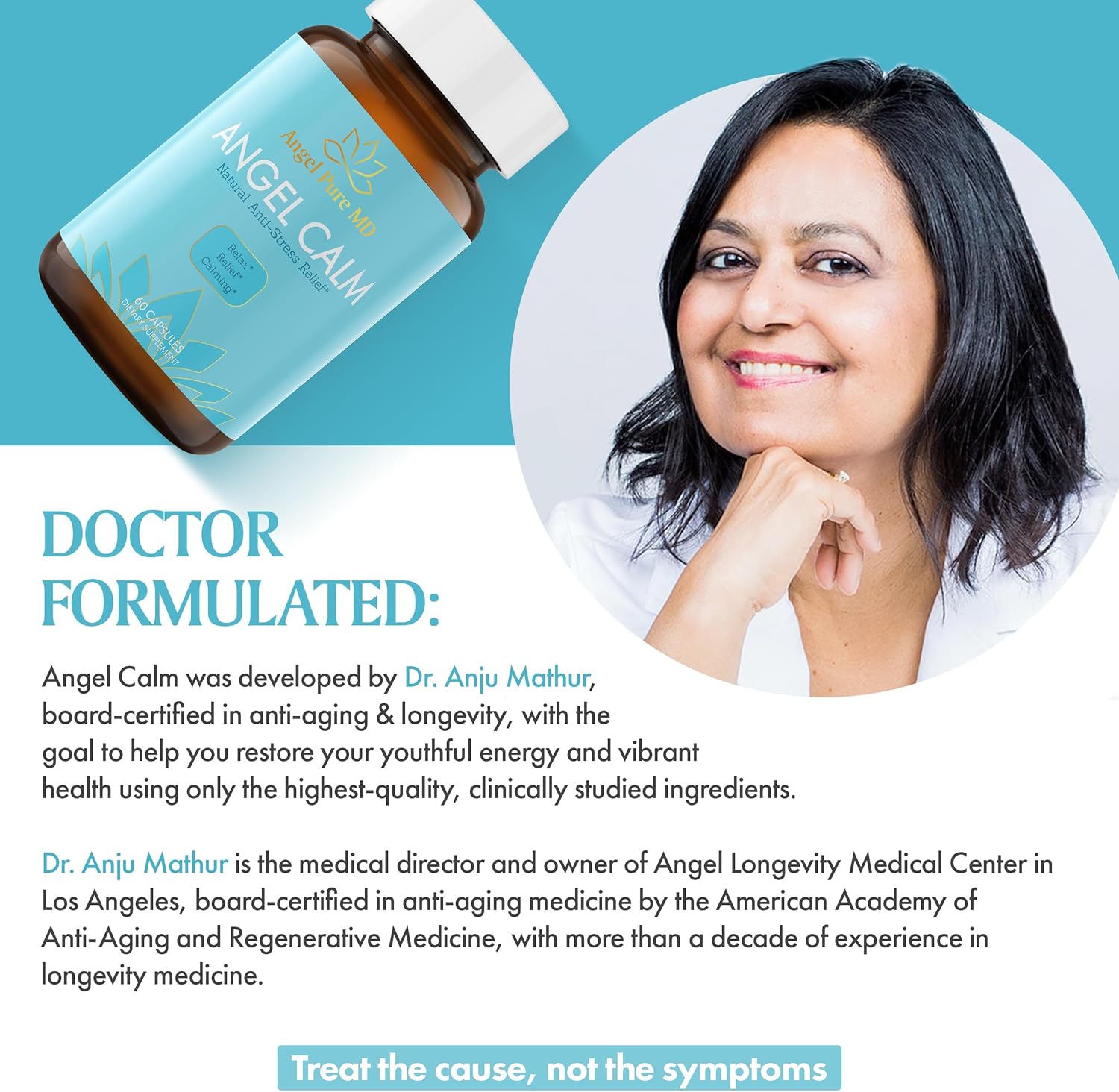 Angel Pure MD Stress Relief Supplement with Ashwagandha, Vitamin B12, Rhodiola Rosea & Lemon Balm - 60 Capsules for Focus, Mood Support & Natural Energy