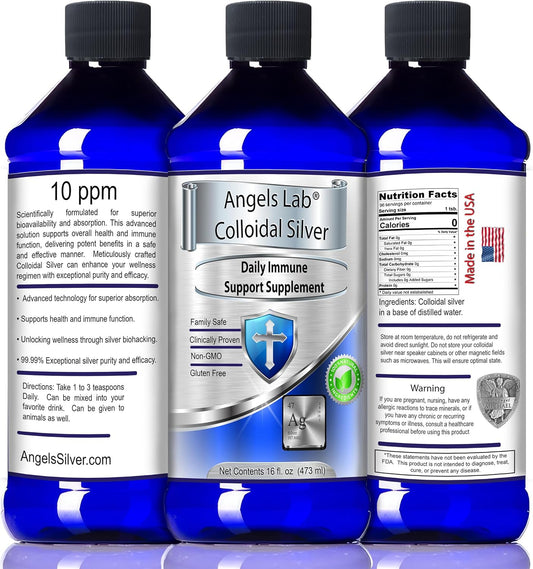 Angels Lab 10 PPM Nano Liquid Colloidal Silver Immune Support Supplement 16oz Bottle