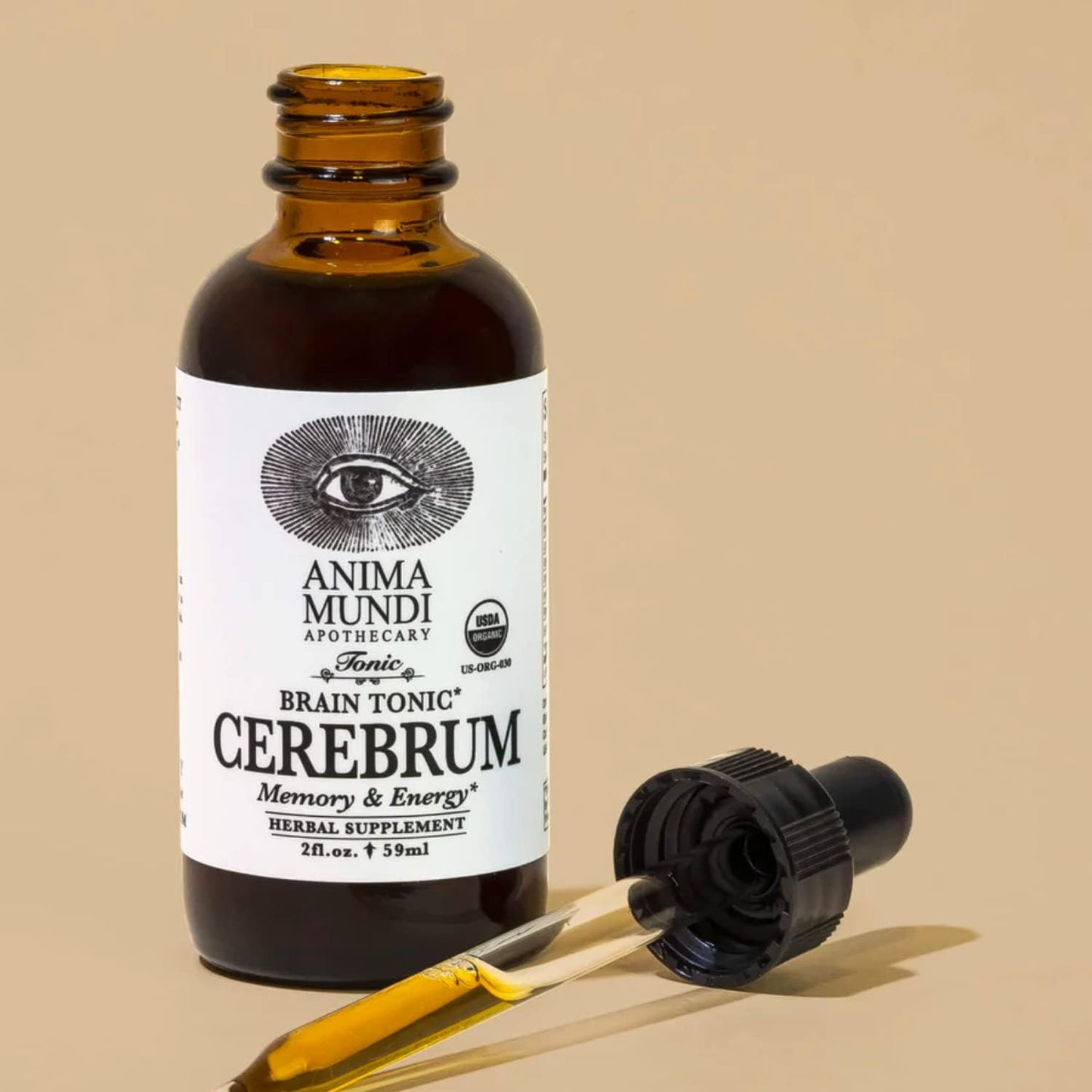 Anima Mundi Apothecary Cerebrum Brain Tonic - Cognitive Support Liquid Drops with Lion's Mane and Ginkgo - Memory Booster Supplement (2oz / 60ml)