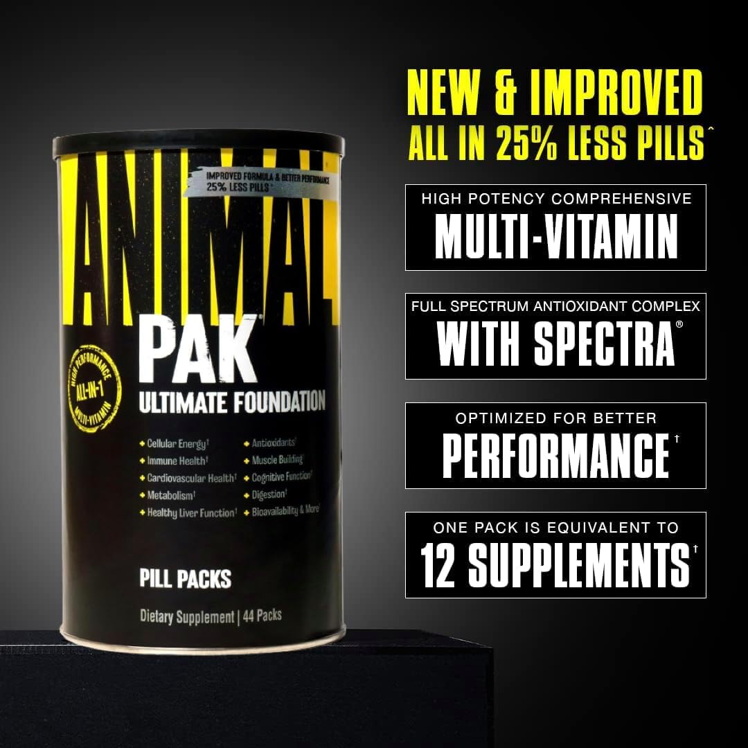 Animal Pak All-in-One Vitamin & Supplement Pack with Zinc & Flex for Joint Support - Includes Turmeric Root Curcumin - Repairs & Restores Joints - 44 Packs