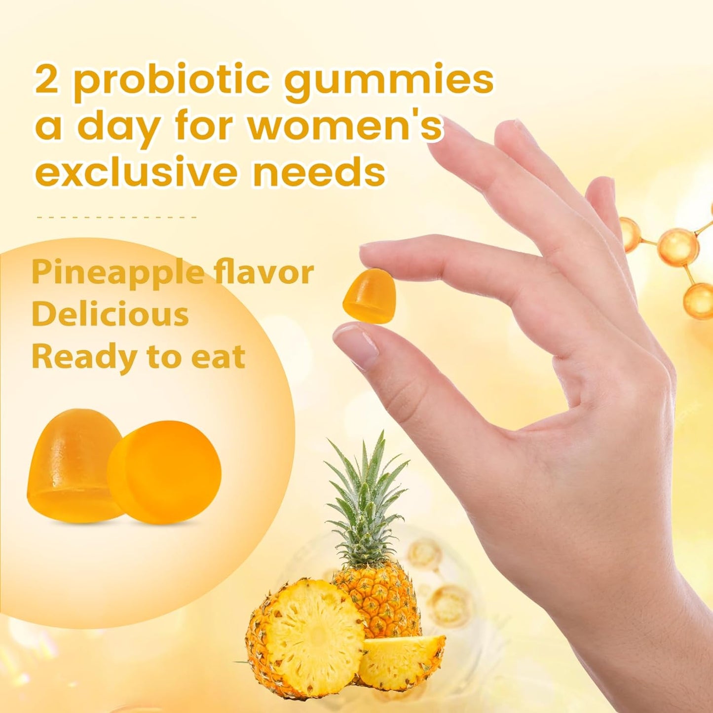 Anngola UniVitaSion Vaginal Probiotics Gummies - 50 Billion CFUs, pH Balance, Vaginal Health, Yeast Infection Treatment, Vitamin C, Hawaiian Pineapple Flavor