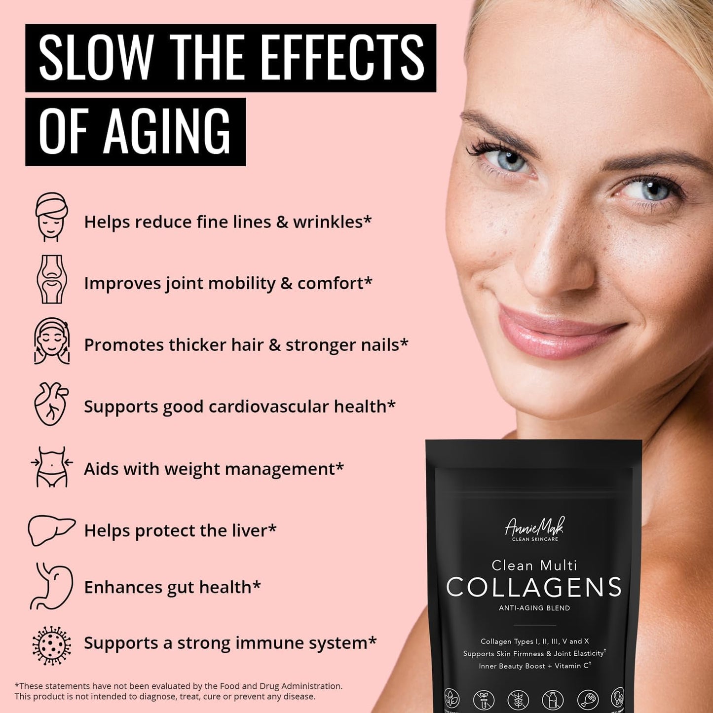 AnnieMak Collagen Peptides Powder with Bone Broth for Skin, Hair, Nails - Grass Fed, Women's Wellness Supplement - Gluten Free, Unflavored