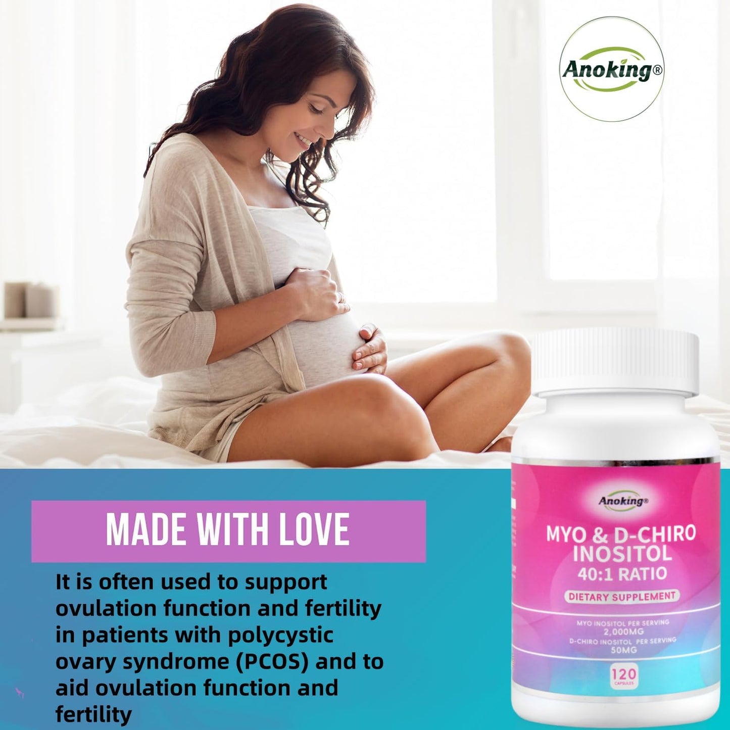 ANOKING Myo-Inositol & D-Chiro Inositol Supplement for Women's Hormone Balance | 40:1 Ratio Ovarian Health Support | Preconception Friendly