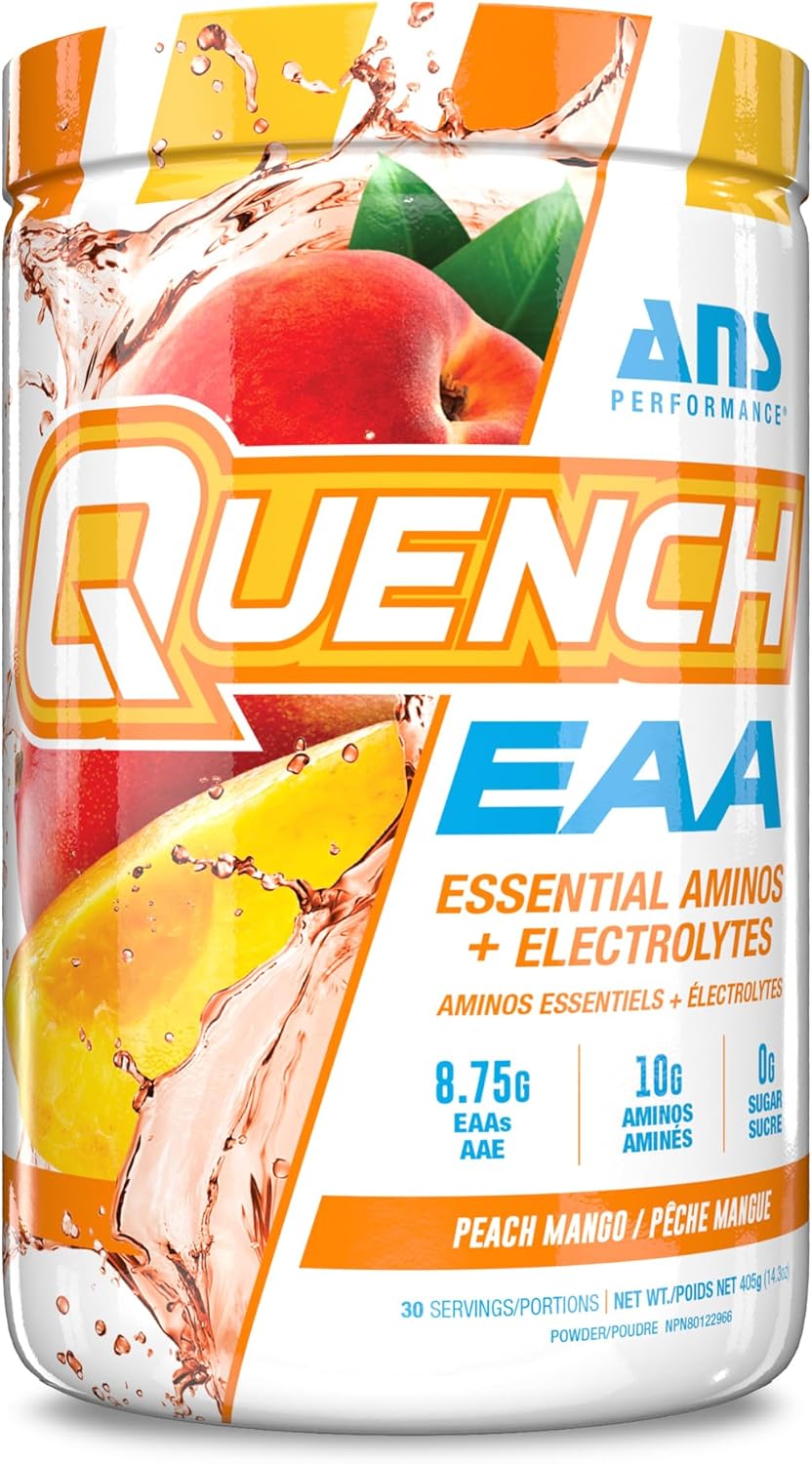 ANS Performance Quench EAA Aminos + Electrolytes - Peach Mango Flavor - 10g Total Amino Acids - Zero Sugar, Carbs, Calories