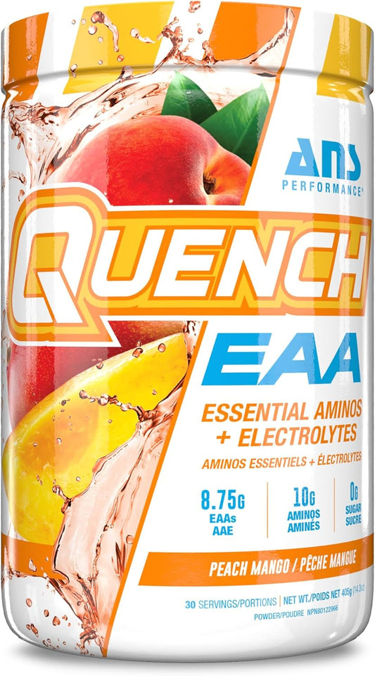 ANS Performance Quench EAA Aminos + Electrolytes - Peach Mango Flavor - 10g Total Amino Acids - Zero Sugar, Carbs, Calories