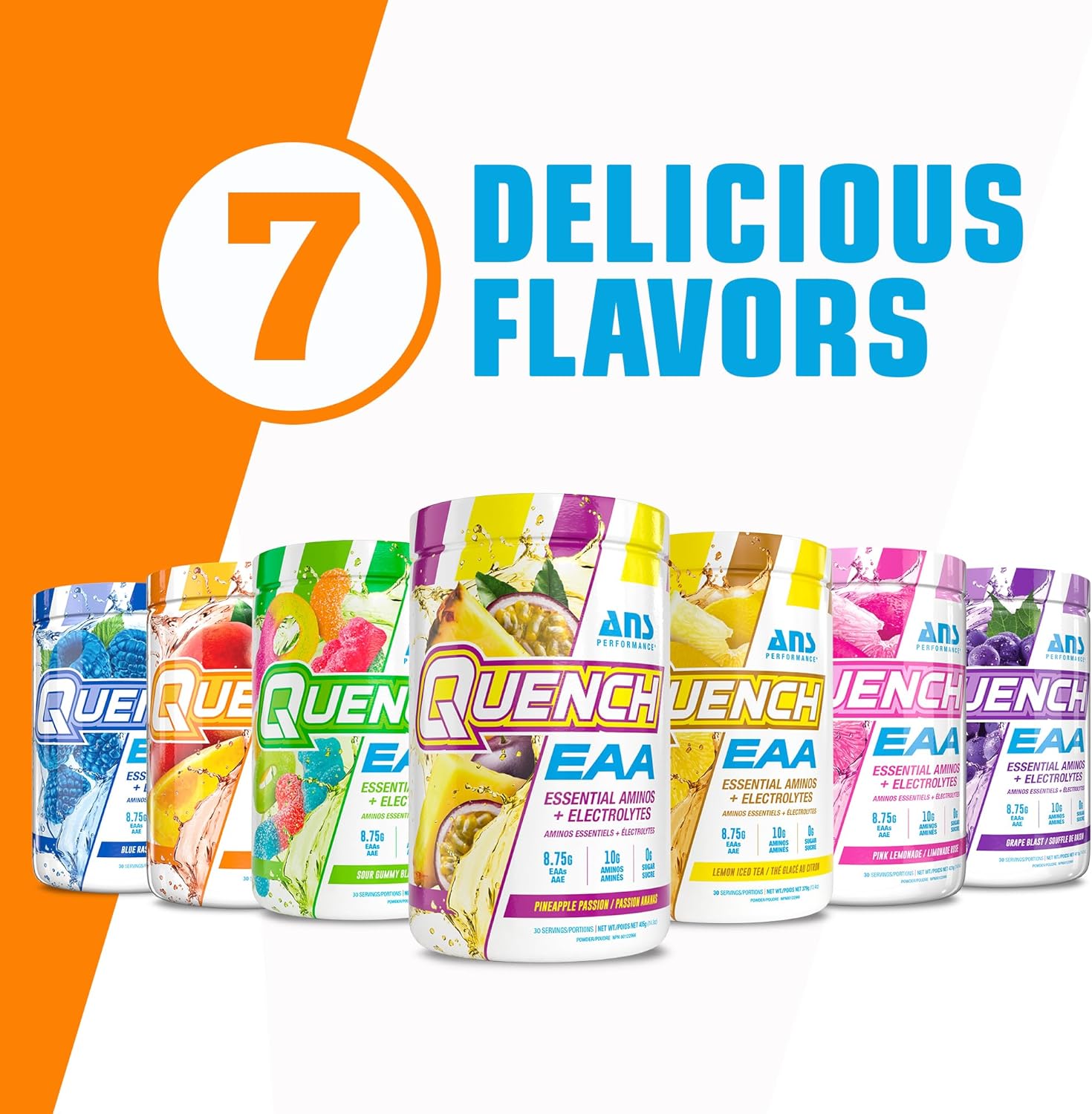 ANS Performance Quench EAA Aminos + Electrolytes - Peach Mango Flavor - 10g Total Amino Acids - Zero Sugar, Carbs, Calories