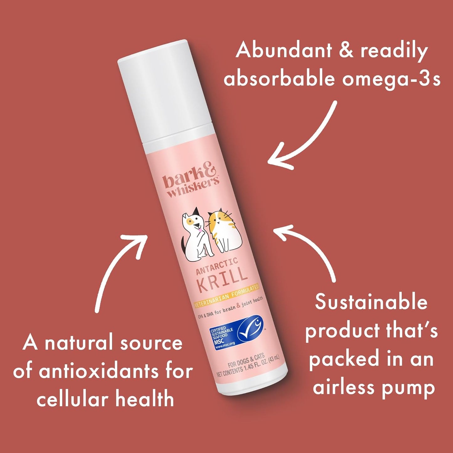 Antarctic Krill Oil Liquid Pump for Dogs and Cats - EPA and DHA for Brain and Joint Health - 1.45 Fl. Oz. - Veterinarian Formulated - MSC Certified - Non-GMO - Dr. Mercola