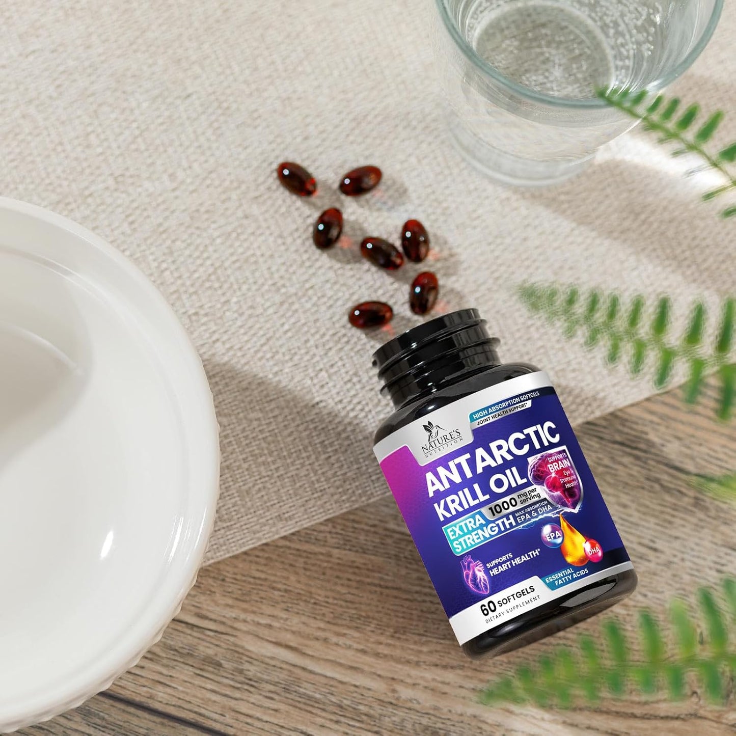 Antarctic Krill Oil Omega-3 Supplement with Astaxanthin - 1000mg Softgels for Brain Health & Immune Support - Rich in EPA, DHA - 30 Servings