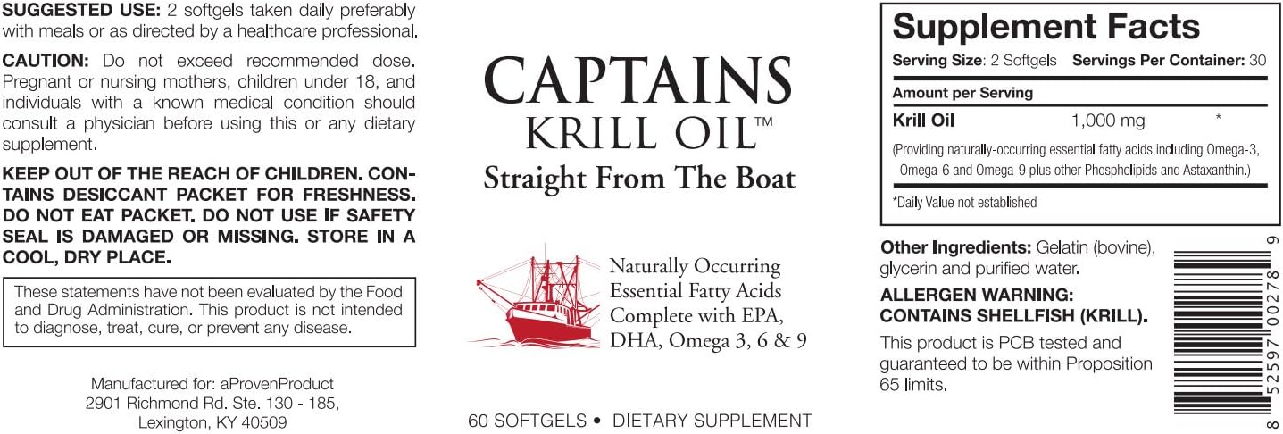 Antarctic Krill Oil Softgels | Omega-3 EPA, DHA with Astaxanthin & Phospholipids | 1000mg per Serving, 60 Capsules (4-Pack) | No Additives