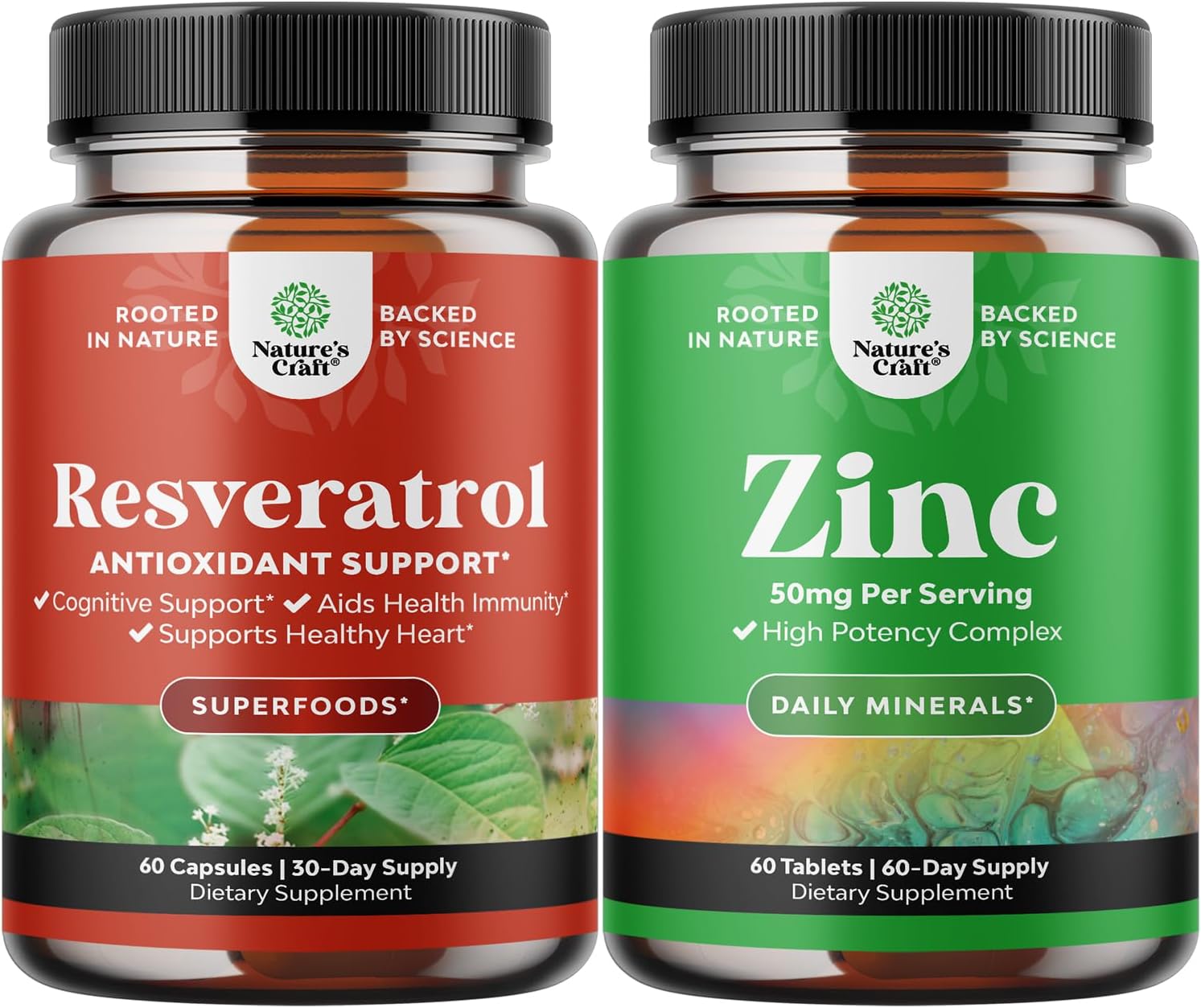 Anti Aging Trans Resveratrol and Halal Zinc Bundle - Joint Support and Immune System Booster with Natural Supplements