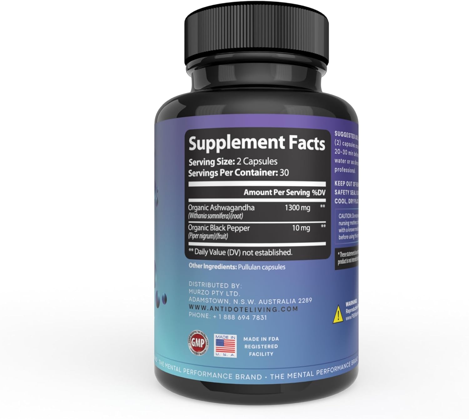 Antidote Living Sentient Capsules - Ashwagandha & Black Pepper Blend (60 Count)