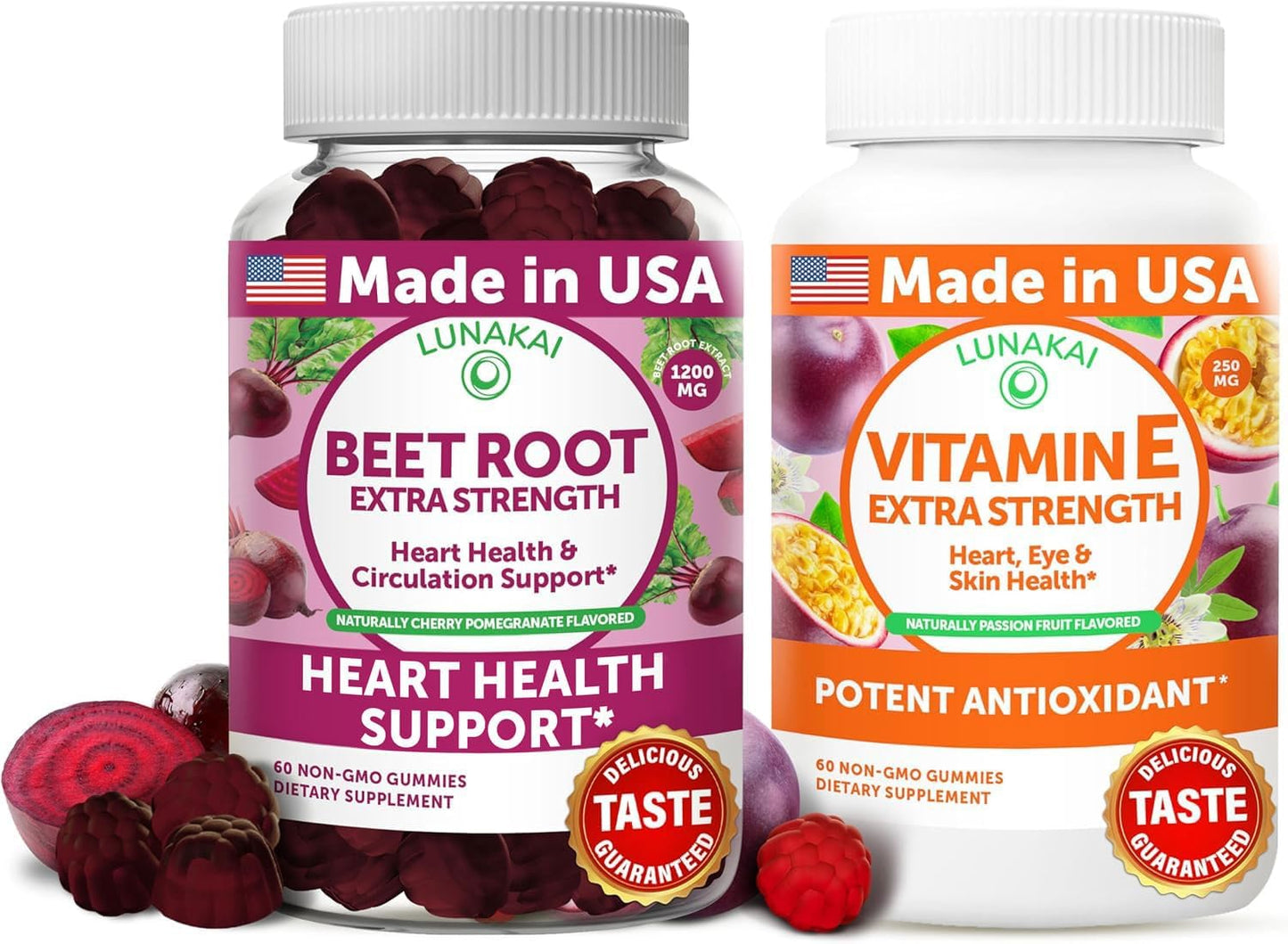 Antioxidant and Wellness Support Bundle: Lunakai Beet Root and Vitamin E with C Gummies