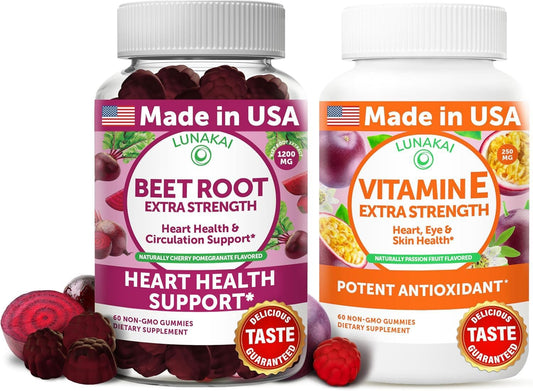 Antioxidant and Wellness Support Bundle: Lunakai Beet Root and Vitamin E with C Gummies