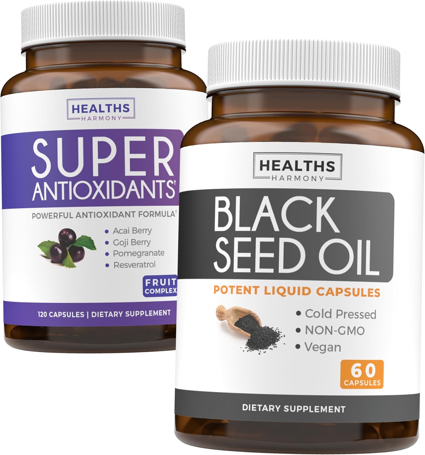 Antioxidant & Black Seed Oil Supplement - Acai, Goji, Pomegranate, Resveratrol - 1 Month Supply - Non-GMO & Vegan - 120 Capsules & 60 Capsules