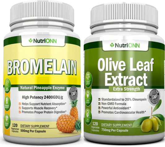 Antioxidant & Immunity Boost Combo: NutriONN Bromelain Capsules + Olive Leaf Extract Capsules