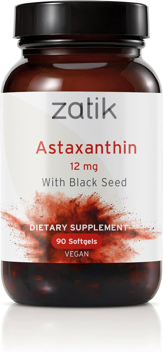 Antioxidant Powerhouse: Zatik Naturals Astaxanthin 12mg with Organic Black Seed - 90 Vegan Softgels