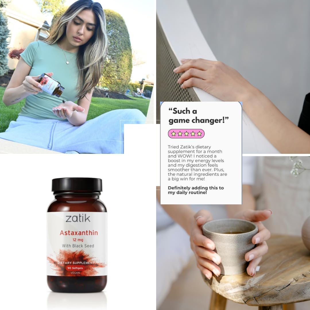 Antioxidant Powerhouse: Zatik Naturals Astaxanthin 12mg with Organic Black Seed - 90 Vegan Softgels