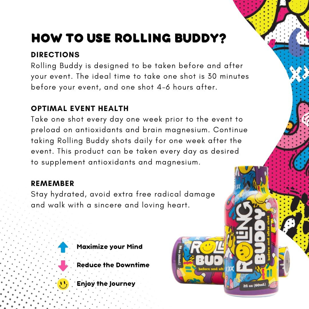 Antioxidant Recovery Shot for Rave Safety and Jaw Clench Relief - Essential Vitamins for Pre and Post Rave Protection - No 5HTP - 2-Pack