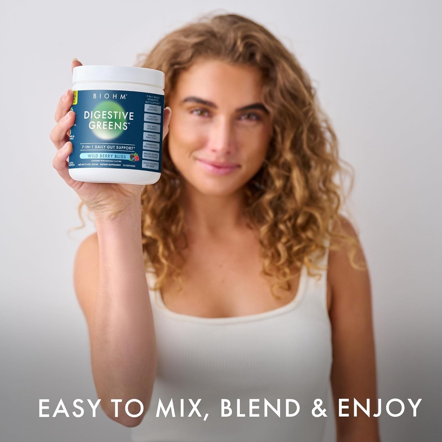 Antioxidant-Rich BIOHM Digestive Greens Superfood Powder with Probiotics, Enzymes, Ashwagandha, Spirulina, Chlorella - Berry Flavor, 30 Servings