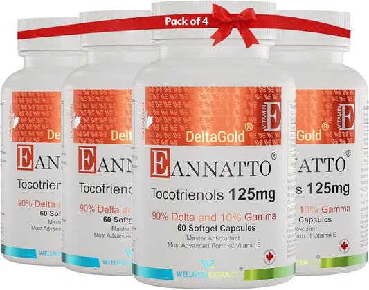 Antioxidant-Rich Eannatto Tocotrienols Vitamin E Supplements for Immune Health - Non-GMO & Gluten Free - 125MG 30 Softgels x 4 Pack