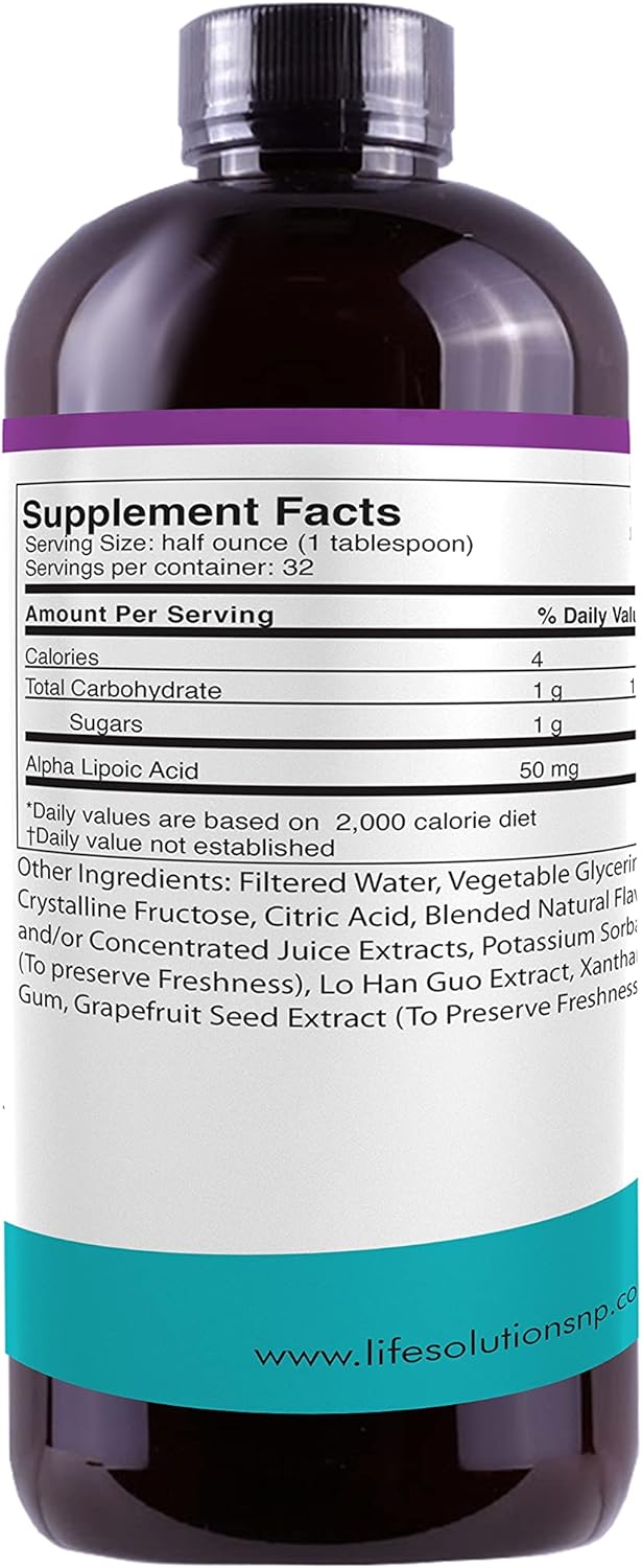 Antioxidant-Rich Liquid Alpha Lipoic Acid Dietary Supplement, 50mg ALA per Serving, Pharmacist Formulated, Rapid-Sorb Technology - 16 fl. oz.
