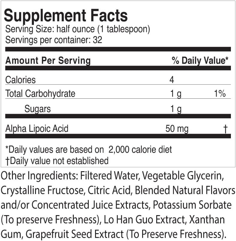 Antioxidant-Rich Liquid Alpha Lipoic Acid Dietary Supplement, 50mg ALA per Serving, Pharmacist Formulated, Rapid-Sorb Technology - 16 fl. oz.