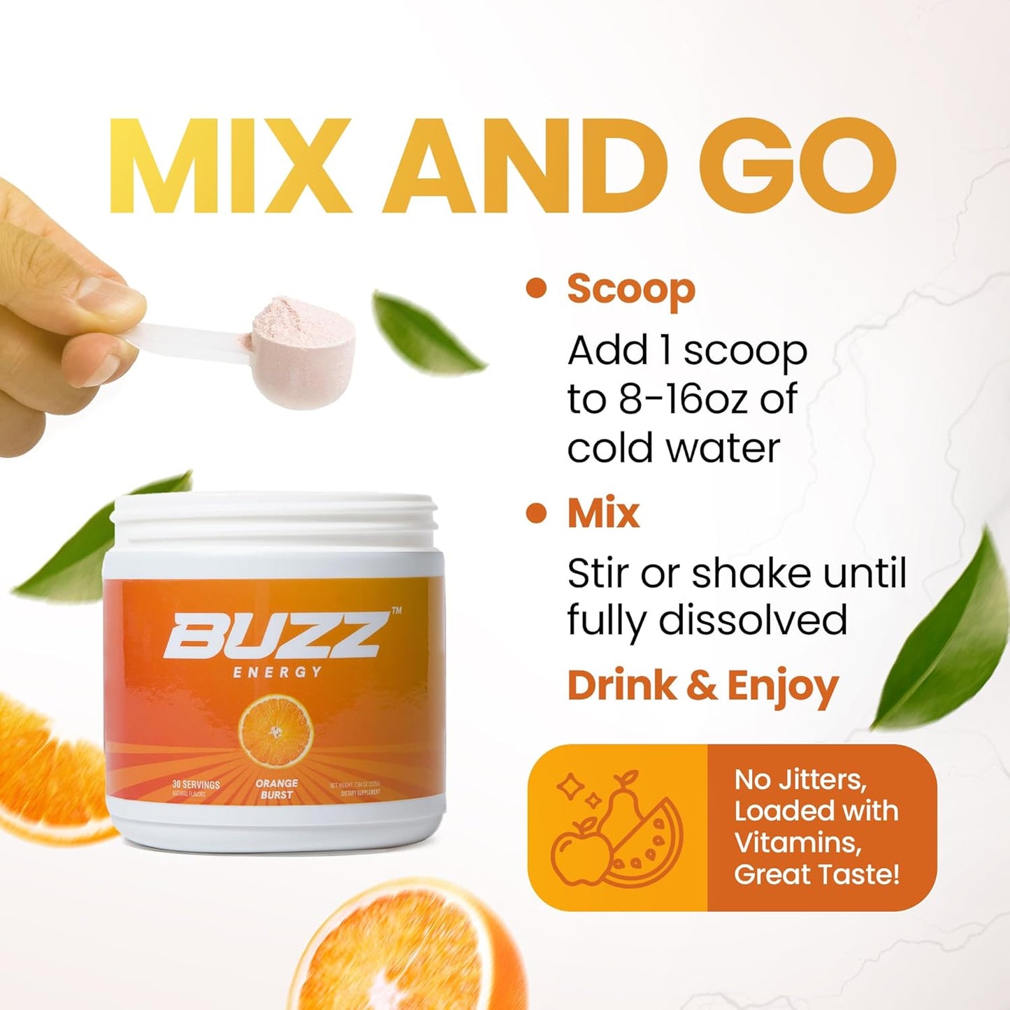 Antioxidant-Rich Sugar-Free Energy Drink Powder for Morning Boost & Sports Nutrition - 30 Servings, Orange Burst - 8 Ounces