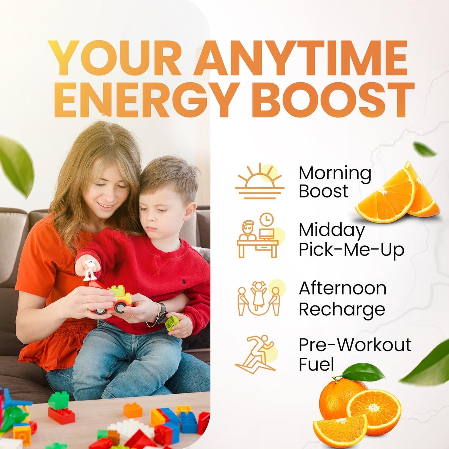 Antioxidant-Rich Sugar-Free Energy Drink Powder for Morning Boost & Sports Nutrition - 30 Servings, Orange Burst - 8 Ounces