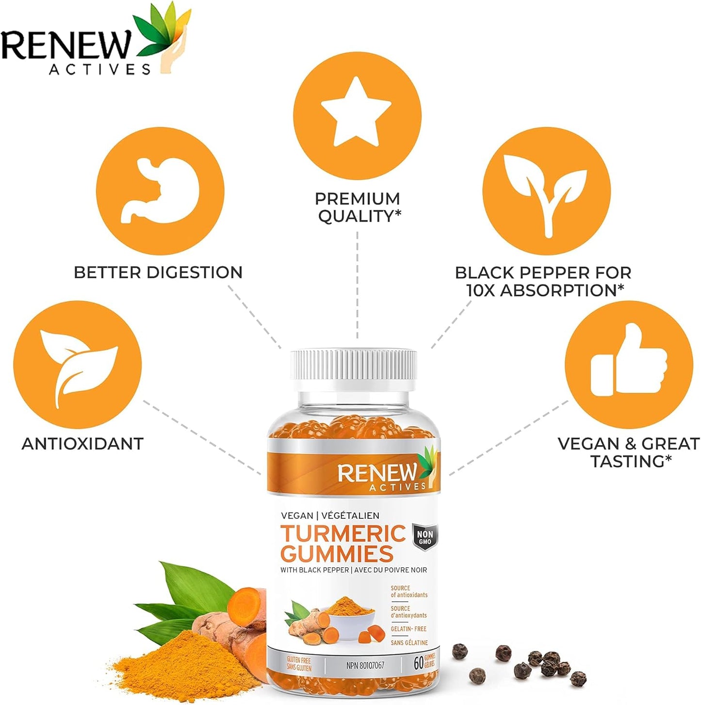 Antioxidant-Rich Turmeric Gummies with Black Pepper - Supports Immune Function - 60 Gummies for Wellness & Vitality