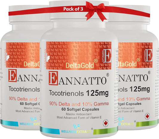 Antioxidant-Rich Wellness Extract Eannatto Tocotrienols Vitamin E Supplements - Non-GMO, Gluten-Free, Immune Health Support - 125MG 60 Softgels (Pack of 3)