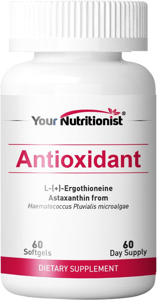 Antioxidant Softgel with Astaxanthin and Ergothioneine - 60 Counts, 60 Day Supply for Optimal Nutrition