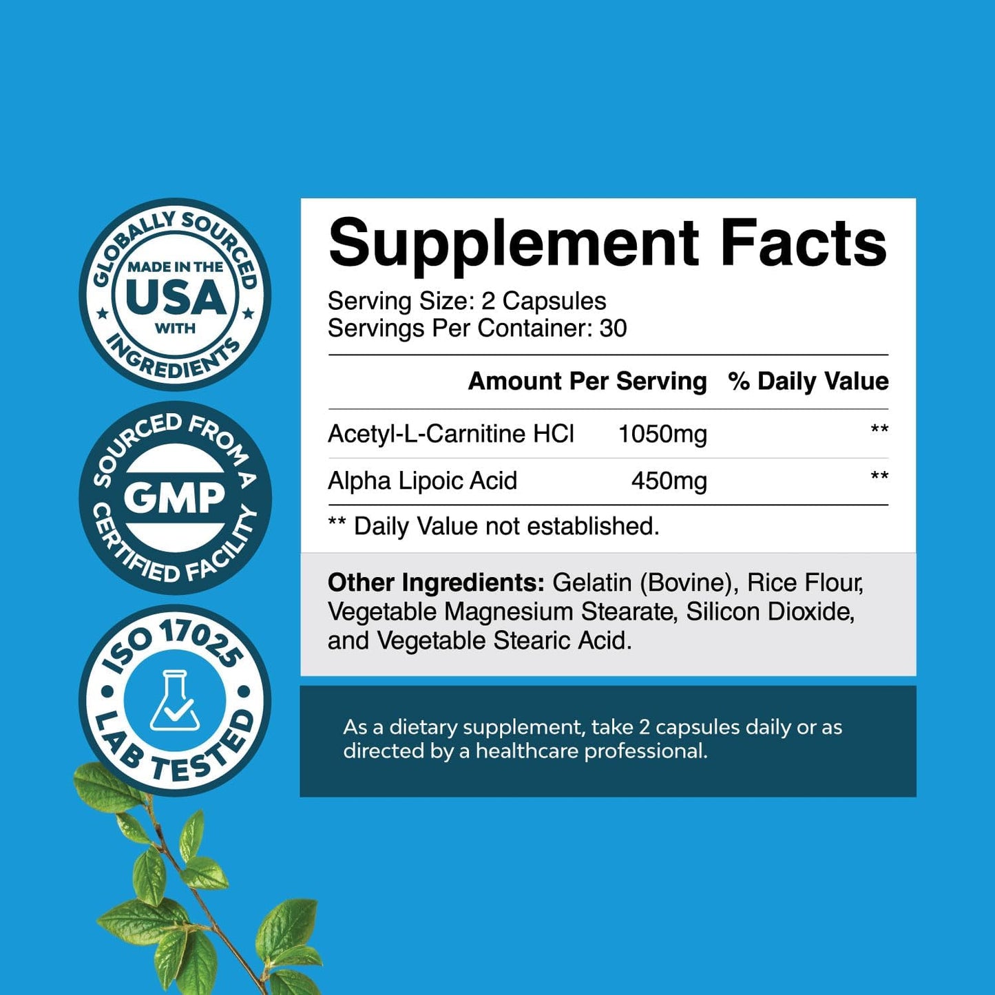 Antioxidant Supplement with ALC and Alpha Lipoic Acid - Essential Fatty Acids for Skin Health - Metabolism Booster for Weight Loss - AMPK Activator