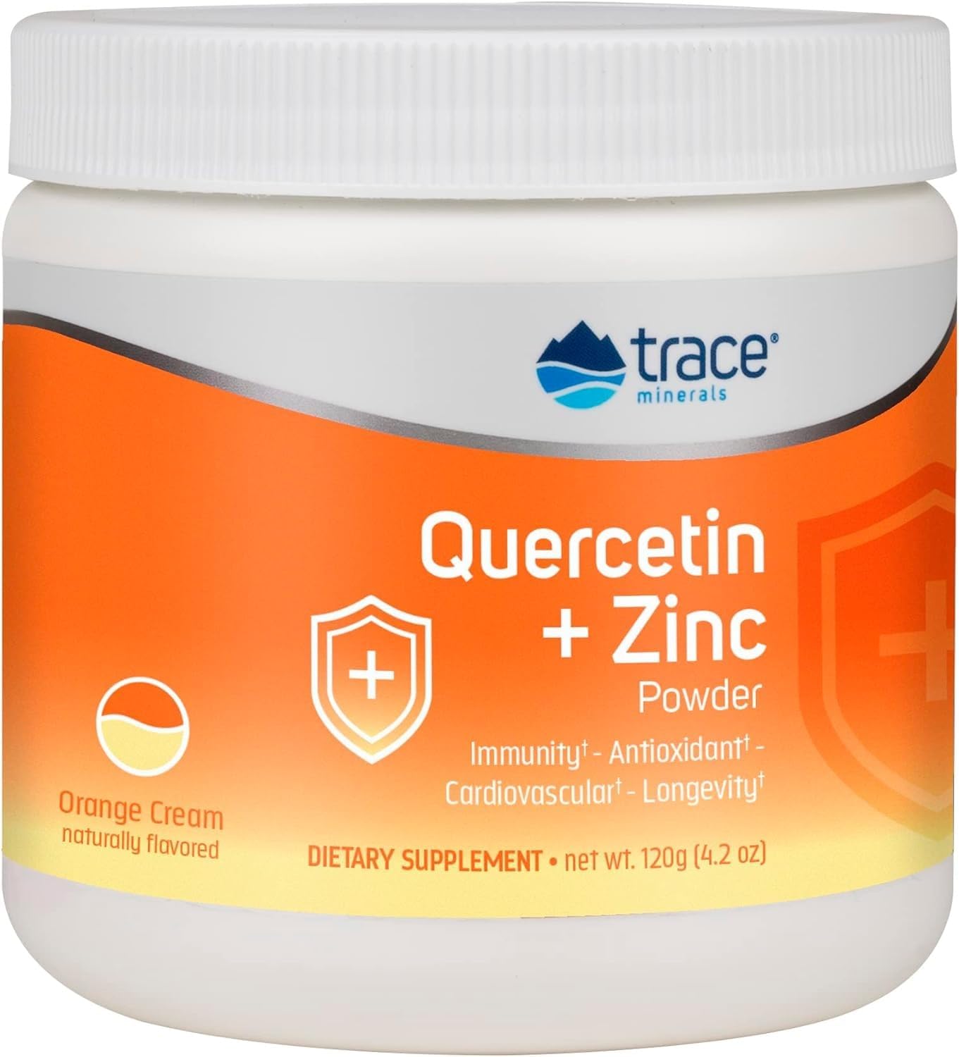 Antioxidant Supplement with Trace Minerals, Quercetin, Zinc, Vitamin C, and Ionic - Immune and Cardiovascular Support - Orange Cream Powder, 120g (30 Servings)