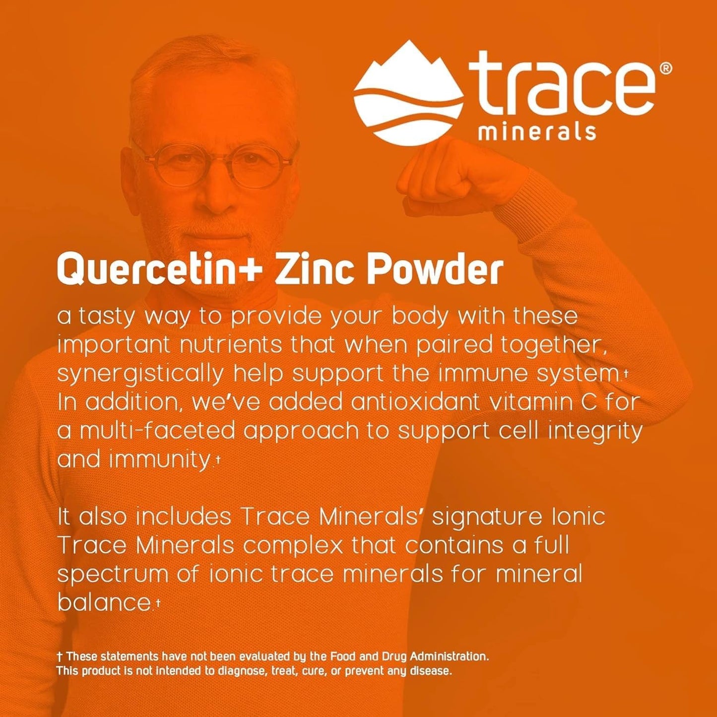 Antioxidant Supplement with Trace Minerals, Quercetin, Zinc, Vitamin C, and Ionic - Immune and Cardiovascular Support - Orange Cream Powder, 120g (30 Servings)