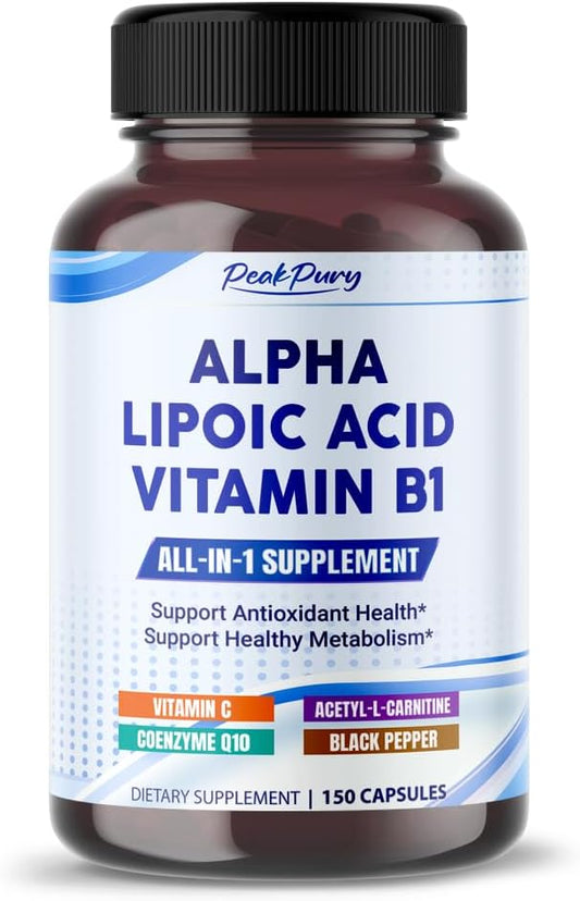 Antioxidant Support: Alpha Lipoic Acid with Vitamin B1, C, Acetyl-L-Carnitine, CoQ10 - 150 Capsules - Made in USA