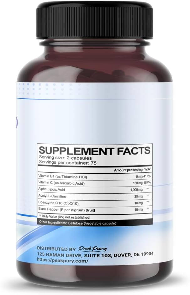 Antioxidant Support: Alpha Lipoic Acid with Vitamin B1, C, Acetyl-L-Carnitine, CoQ10 - 150 Capsules - Made in USA
