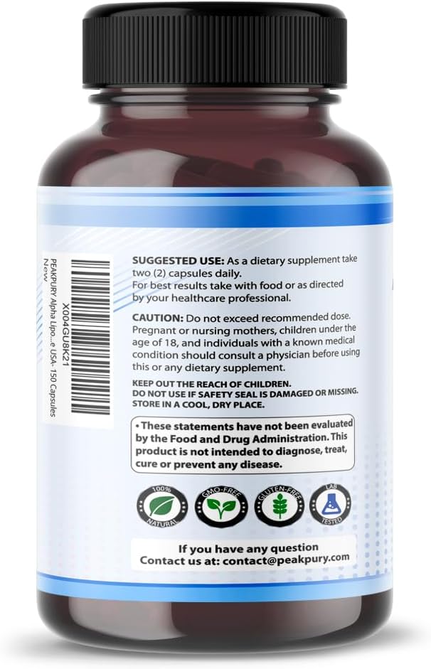 Antioxidant Support: Alpha Lipoic Acid with Vitamin B1, C, Acetyl-L-Carnitine, CoQ10 - 150 Capsules - Made in USA