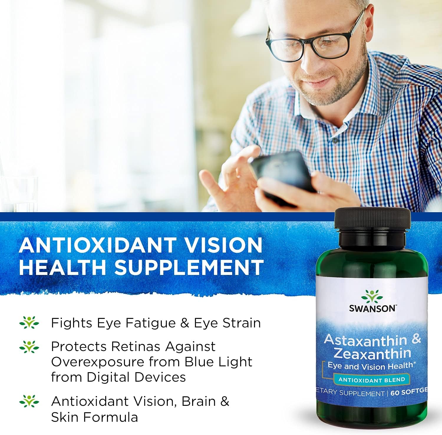Antioxidant Support Supplement for Eye, Vision, Brain, and Skin Health - Astaxanthin & Zeaxanthin - 4mg Softgels - Pack of 180