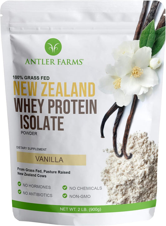 Antler Farms Grass Fed New Zealand Whey Protein Isolate, Vanilla Flavor - Pure & Clean, 2 lbs, Cold Processed