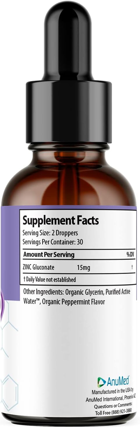 AnuMed International Anumed Natural Zinc Gluconate Liquid Drops - Immune System Support for Adults & Kids - Vegan, Non-GMO, Sugar-Free - 2 Packs of 2oz